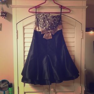 Strapless cocktail length prom or wedding dress